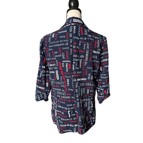 NWT NY&Co Navy Blazer Girl Power Red White QUEEN LOVE BAE Lined Large - Picture 4 of 6